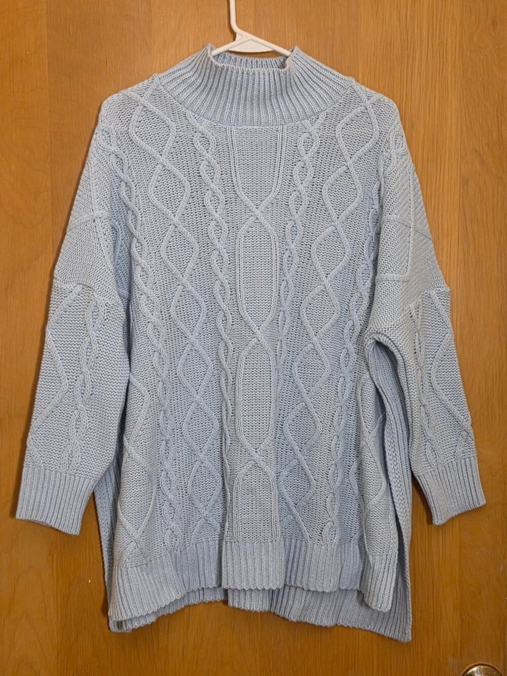 Mersea Pullover Cable Knit Funnel Neck Sweater Tunic Boxy Lagenlook Blue Size OS